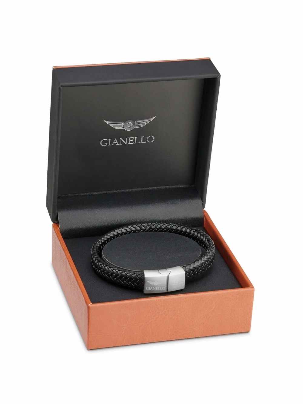 Black Braided Leather Bracelet with Stainless Steel Clasp
